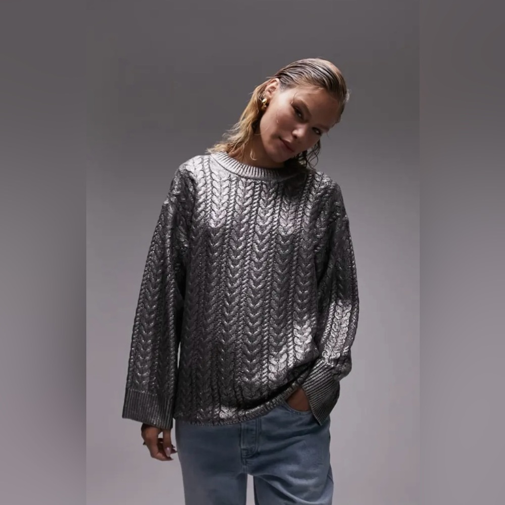 Topshop metallic cableknit sweater size L